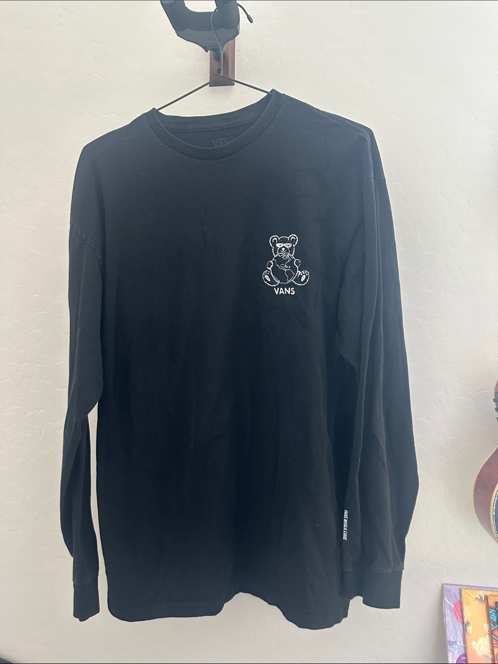 Vans Black Long-Sleeve Tee with White Teddy Chest Graphic